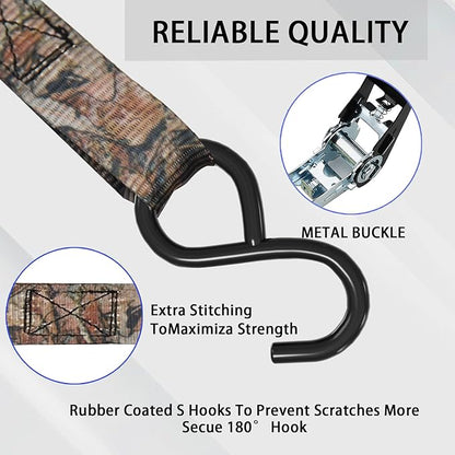 XSTRAP STANDARD Ratchet Tie Down Straps - 8PK - 1'' x 10 ft - 900 LB Break Strength Cargo Straps for Moving Appliances, Lawn Equipment, Motorcycle (Camouflage2)