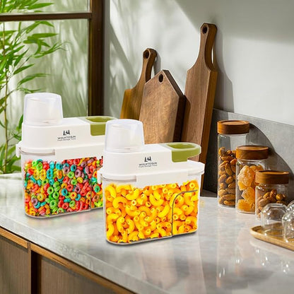 Cereal Containers Storage with Pour Spout Airtight Kitchen and Pantry Organization Canisters for Dry Food Nuts Flour and Sugar Container BPA Free Food Dispenser 1300ml (Green-2pcs)