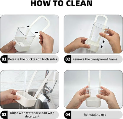 Sponge Holder for Kitchen Sink Dish Sponge Sink Caddy Kitchen Organizer for Brush Sink Stopper Scrubber Hanging Adjustable Strap Caddy Kitchen Gadgets Storage with Drain Holes (White, Large)