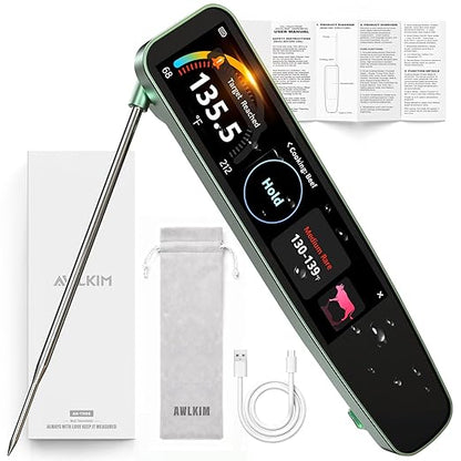 0.5s Instant Read Smart Meat Thermometer Digital, 3.8″ HD Touchscreen with Temp-OS, Professional Kitchen Food Thermometer for Cooking, Grill, BBQ | ±0.5°F, −58–572°F, IP68, USB-C Rechargeable