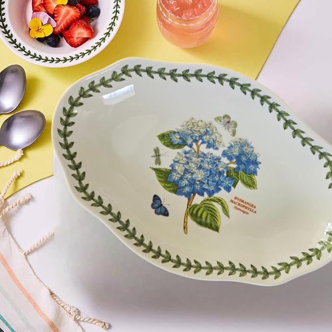 Spode Botanic Garden 8.5" Pickle Dish (Set of 2) - Sweet Pea & Hydrangea Motif, Porcelain Floral Serveware, Appetizer Plates - Home & Restaurant Use, Dishwasher & Microwave Safe