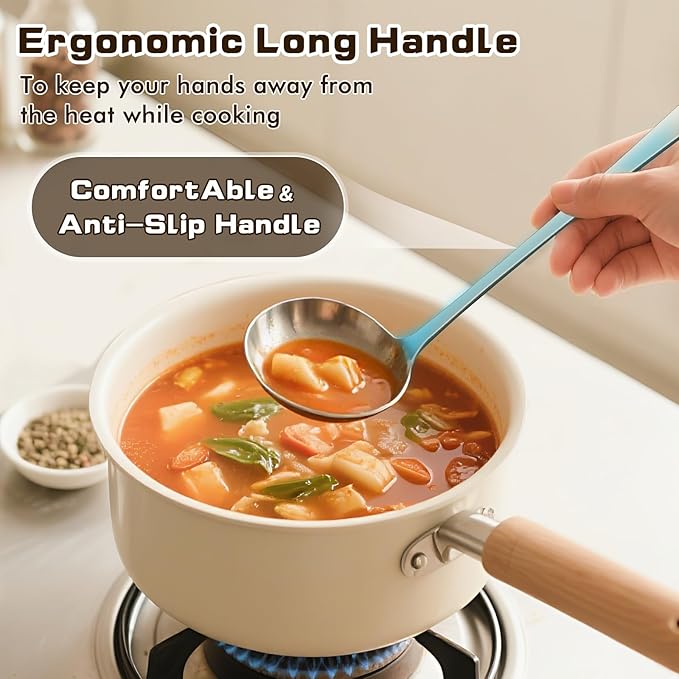 6 Pcs Cooking Utensils Set, Stainless Steel Kitchen Utensils, Heat Resistant Metal Kitchen Tools Include Solid & Slotted Turner Wok Spatula, Serving Spoon, Ladle, Pasta Server, Easy to Clean, Silver