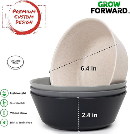 Grow Forward Premium Wheat Straw Plates and Bowls Sets - 8-Piece Wheat Straw Dinnerware Sets - Unbreakable & Reusable Microwave Safe Plastic Dinner Plates for Outdoors, RV, Camping Dishes - Moonlight