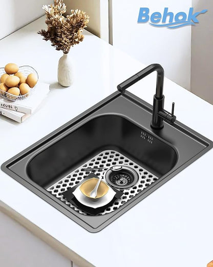 2 Pack Silicone Sink Protector for Kitchen Sink Bathroom, 13.58" x 11.6" Heat-resistant Sink Mat Non-Slip and Durable Silicone Protectors, Rear Drain, White
