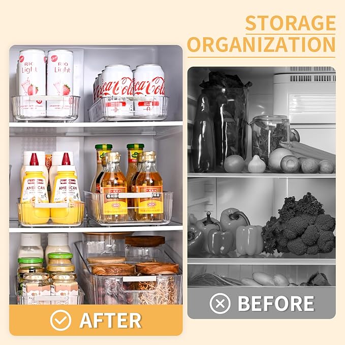 Refrigerator Organizers and Storage Roll Out Storage Bins Fridge Organizer with Wheels BPA-Free Clear Plastic Storage Bins Pantry Organizers and Storage 2 Pack
