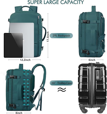 Beraliy Extra Large Travel Backpack for Women as Person Item Flight Approved, 40L Carry On Backpack, 17.3 Inch Laptop Backpack, Waterproof Backpack, Hiking Backpack, Casual Bag,Peacock Blue