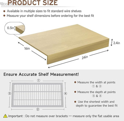 Wooden Wire Shelf Covers for Pantry & Closet – Wire Rack Covers for Shelves, Durable Wood Shelf Covers for Kitchen, Laundry Room, Storage Organization(Yellow Oak,24in*16in)