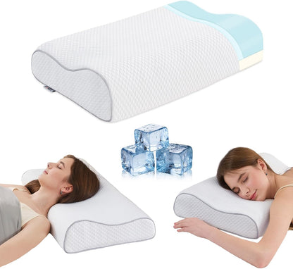 Memory Foam Pillows Cervical Pillow for Neck Pain Relief, Ergonomic Pillow for Shoulder Pain, Orthopedic Contour Pillow for Side Sleepers, Neck Support Pillows for Sleeping with Cooling Pillowcase
