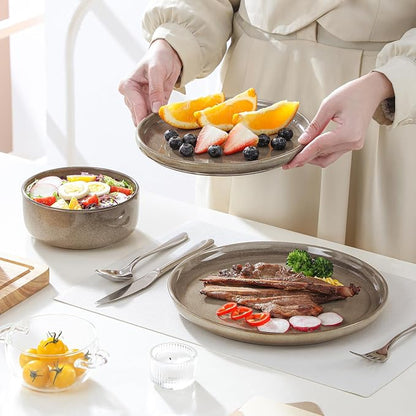 vancasso PLAYA Plates and Bowls Sets, 24 Pieces Dark Brown Dinnerware Sets
