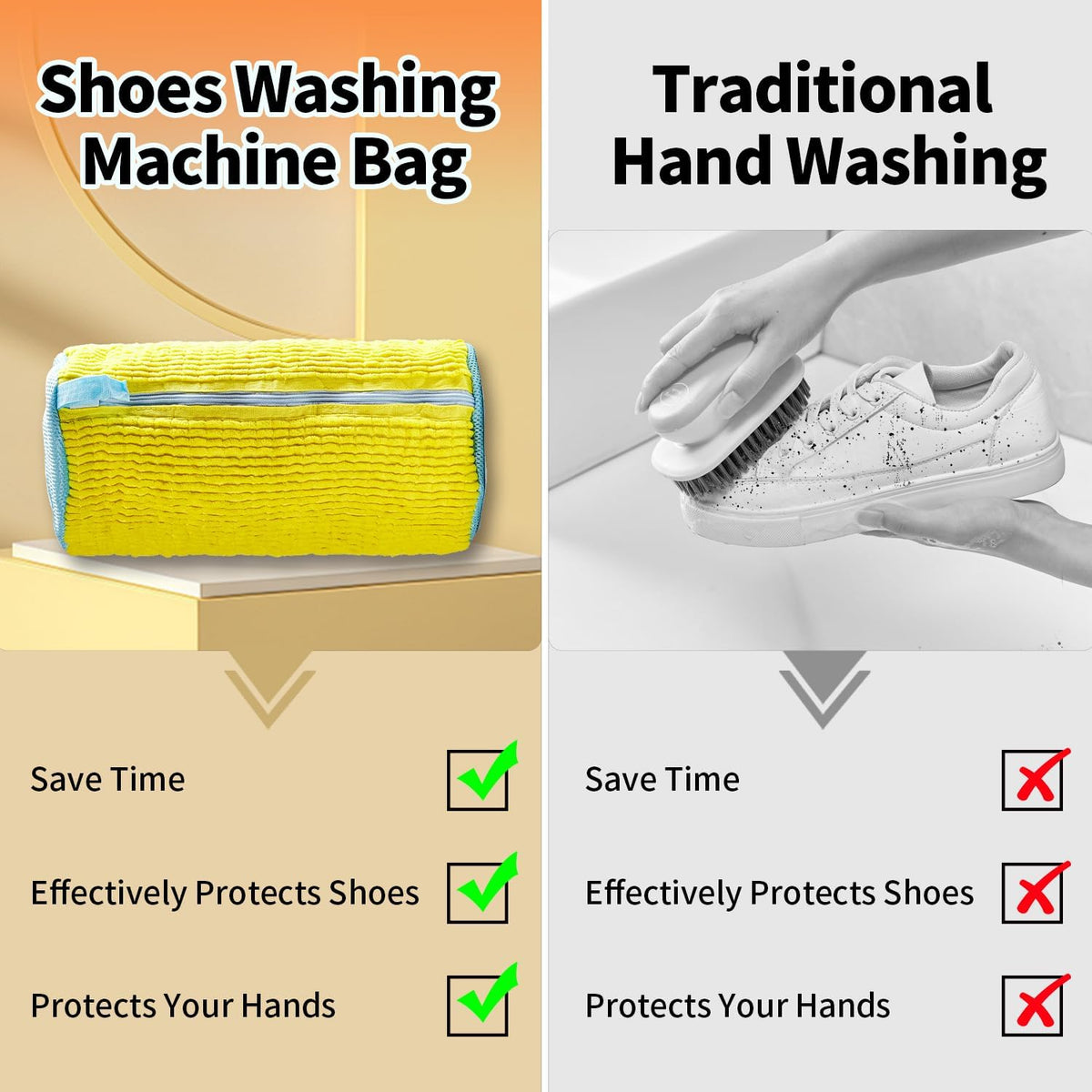 Shoe Washing Machine Bag, 2Pcs Reusable Shoe Cleaning Bag for Washing Machine, Shoe Laundry Bag for Washer, Cleaner bag for Sneakers Tennis Shoes (Yellow 2pcs)