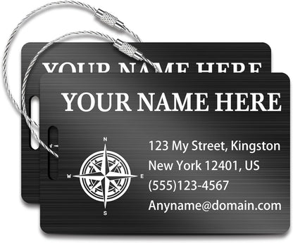 Personalized Luggage Tags for Suitcases (2/4/6/8 Pack) - Custom Engraved Metal Travel Tag, Customizable Pattern/Name/Text for Bags Backpacks Suitcases