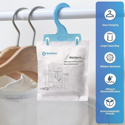 Moisture Absorber Packets with Plastic Case & Hook, Odor Eliminator, Leak Proof, Fragrance Free, Humidity Packs, Hanging Closet Dehumidifier Bags, Moisture Absorber (4 Packs)