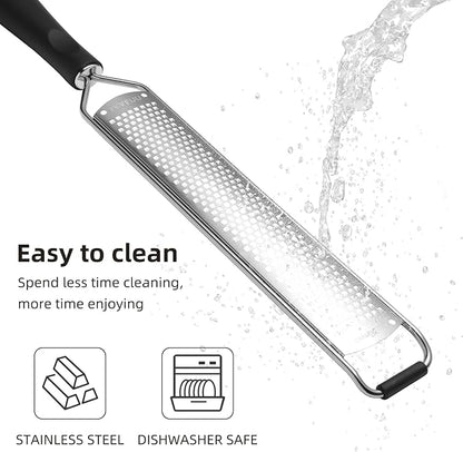 Premium Lemon Zester Grater,Kitchen Tool for Parmesan Cheese, Lemon, Ginger, Garlic, Nutmeg, Chocolate, Vegetables, Fruits,Sharp Stainless Steel Blade,Dishwasher Safe (Black+Yellow)