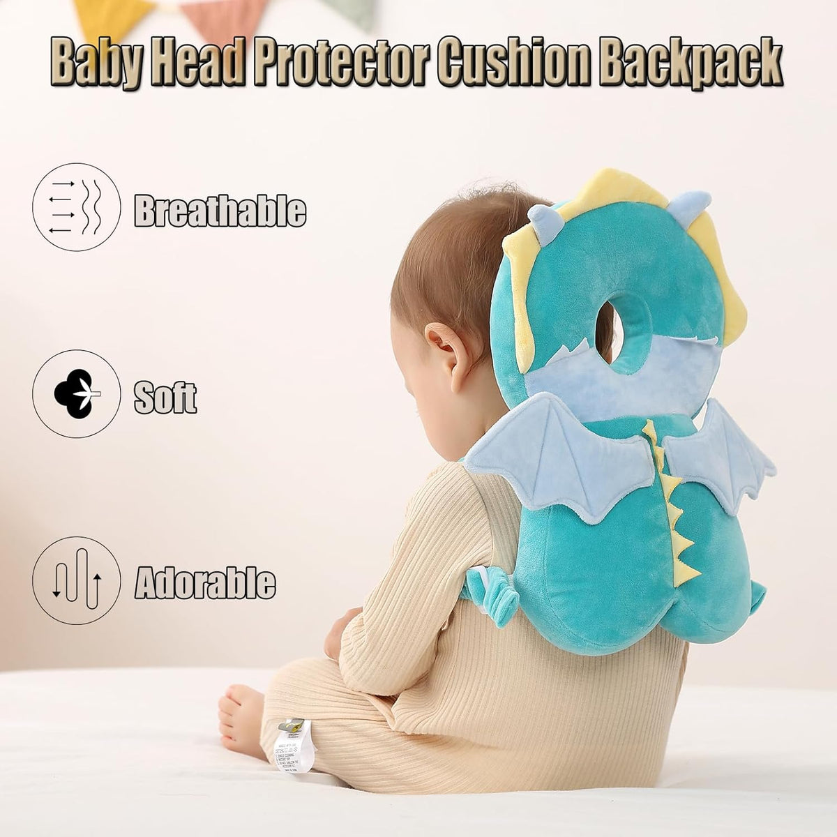 Feidoog Baby Head Protector Cushion Backpack with 3 Knee Pads for Walking & Crawling,Dragon