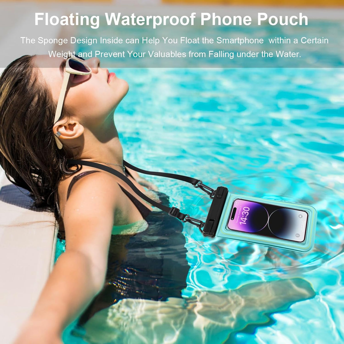 Floating Waterproof Phone Pouch, Water Proof Cell Phone Dry Bag with Adjustable Lanyard, IP68 Waterproof Phone Case for iPhone 16 Pro 15 14 13 Pro Max Samsung Galaxy Google, Up to 6.7'' Green