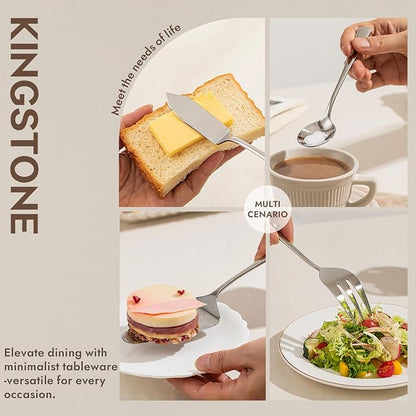 KINGSTONE 12 Piece Serving Utensils Set, 18/10 Stainless Steel Serving Utensils, Slotted Spoon, Fork, Tong, Soup Ladle, Cake Server, Butter Knife and Sugar Spoon for Buffet, Parties, Kitchen