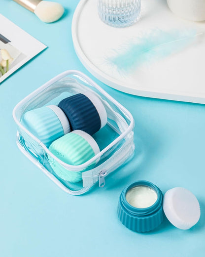 Travel Containers for Toiletries 4 Pack, TSA Approved Travel Size Toiletries, Travel Size Containers, With Clear Bag Leak Proof Silicone Jars, Travel Essentials Creams Jars Carrying Small Items
