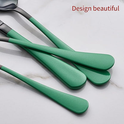 20-Piece Green Silverware Set 18/0 Stainless Steel Silverware Set Green Handle Cutlery Black Set Service for 4 Dinner Knives Forks Spoons Set Flatware SetFinish Dishwasher Safe