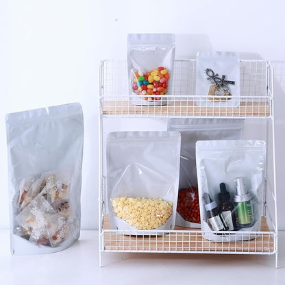 150-pack 7" x 10" Stand Up Mylar Bags with Clear Window 1 Quart Large Resealable Foil Pouches for Food Storage Smell Proof Edible Packaging Bag for Cookies and Small Business, Bulk