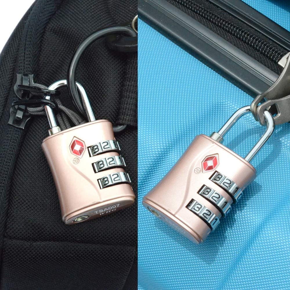 ZHEGE Luggage Locks, TSA Approved Locks, 3 Dial Zipper Lock with (80CM) Cable for Suitcases, Backpack, Baggage (Rose Gold, 2 Pack)