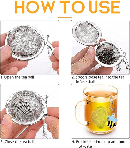 2 Pack Tea Infuser for Loose Leaf Tea with Gnome & Honey Bee Charms - 304 Stainless Steel Tea Steeper, Nature Themed Tea Gift