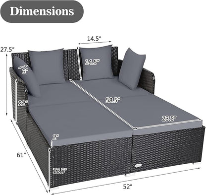 Tangkula Outdoor Rattan Daybed, Wicker Furniture