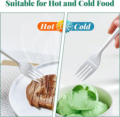 FOCUSLINE 1000 Count White Plastic Forks, Disposable Forks Bulk, Heat Resistant Plastic Silverware for Take out Restaurants, Family Gatherings, Outdoor Activities