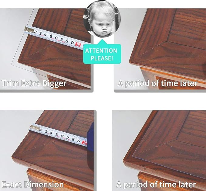 NECAUX Custom 32 x 52 Inch Clear Table Cover Protector, 1.5mm Thick Plastic Scratch Resistent Heavy Duty Desk Pad Mat Non-Slip Tablecloth Protector for Coffee Table, Sofa Table, Media Stand