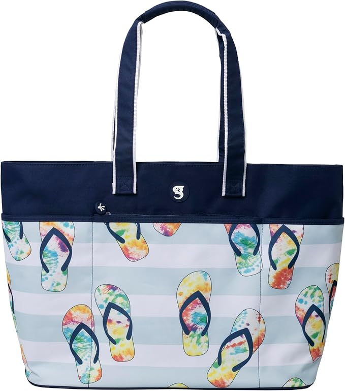 geckobrands Oversized Beach Tote – Large and Stylish Beach Bag with 4 Exterior Pockets and Zippered Internal Compartment