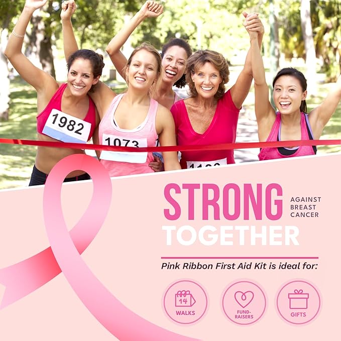 Pink Ribbon First Aid Kit – 2-Pack Compact Travel IFAKs for Breast Cancer Awareness Events – Mini First Aid Kits for Walks, Races, Fundraisers, Gifts, Safety, and Everyday Use – Lightweight & Portable