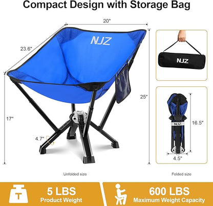 Camping Chairs for Adults - 600 LBS Capacity Rugged Outdoor Folding Chair, Compact Foldable Chair with Quick Setup & Carry Bag - Portable Camping Chair for Picnic, Fishing, Backyard - Blue