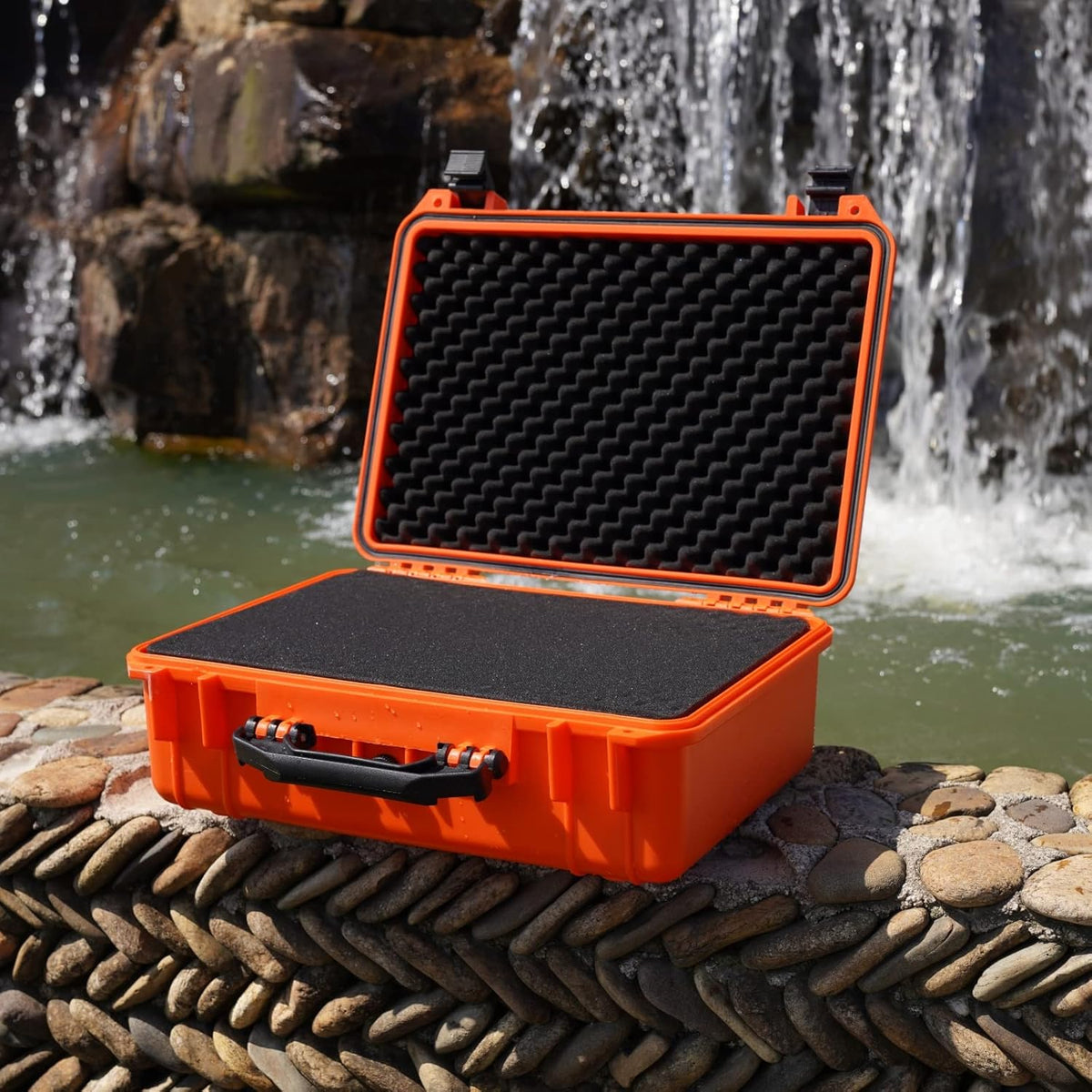 MEIJIA All Weather Portable IP67 Waterproof Protective Case, Hard Camera Case with customizable foam, Perfectly Protection of Camera, Drones,Pistols,Lens,Equipments,18.5 x14.06x6.93inches(Orange)