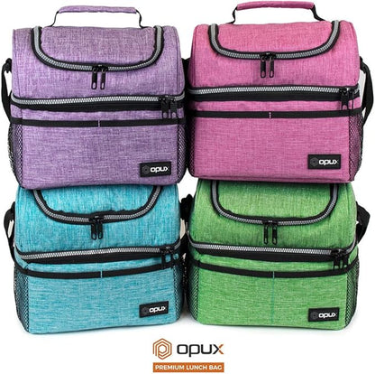 OPUX Lunch Box For Men Women, Insulated Large Lunch Bag Adult Work, Double Decker Lunchbox Meal Prep, Dual Compartment Leakproof Lunch Cooler, Soft Lunch Pail Tote Boys Girls Kids School, Green 12L