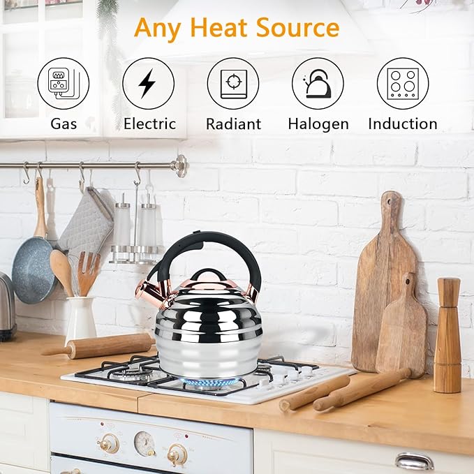 Tea Kettle for Stove Top Whistling Teapot, 3.2Q Tea Pot Stainless Steel Teakettle with Heat Proof Ergonomic Handle