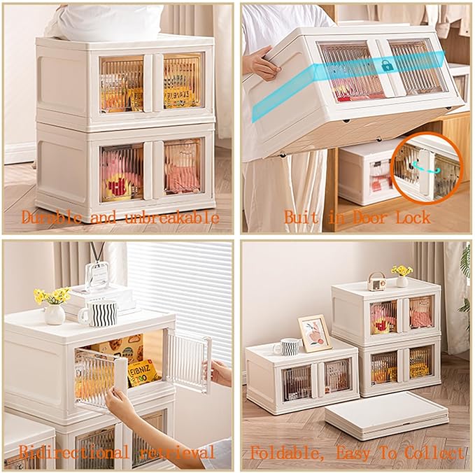 3 Tier Plastic Storage Bins with Lid，Stackable Storage Containers with Wheels, Folding Storage Boxes, Stackable Storage Bins, Closet Organizers and Storage for Living Room,Office,Dorm