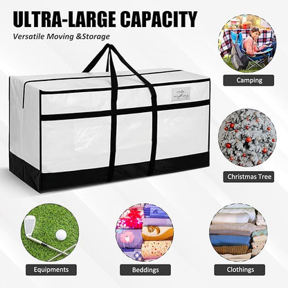 4 Pcs 66 Gallon Large Moving Bags with Zipper and Handles Foldable Storage Duffle Bags Heavy Duty Extra Large Totes for College Dorm Travel Clothes Blankets Bedding Moving (Black and White)