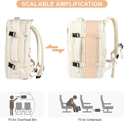 Travel Laptop Backpack with USB Charging Port Business Anti Theft Water Resistant Flight Approved Expandable Backpack (white)