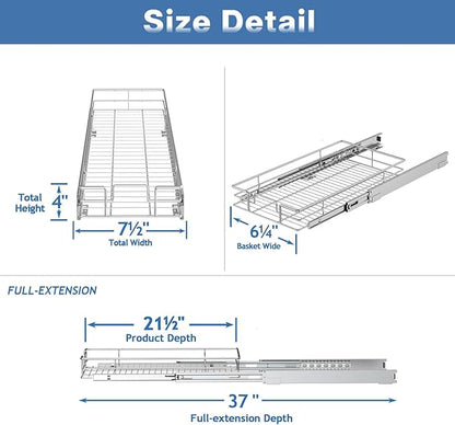 LOVMOR Pull Out Cabinet Organizer 7½" W x 21½" D, Kitchen Cabinet Pull Out Shelves Slide Out Storage