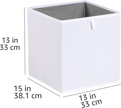 Amazon Basics Cube Organizer Bins, Collapsible Storage Baskets for Shelves, White, Pack of 6, 13x15x13"