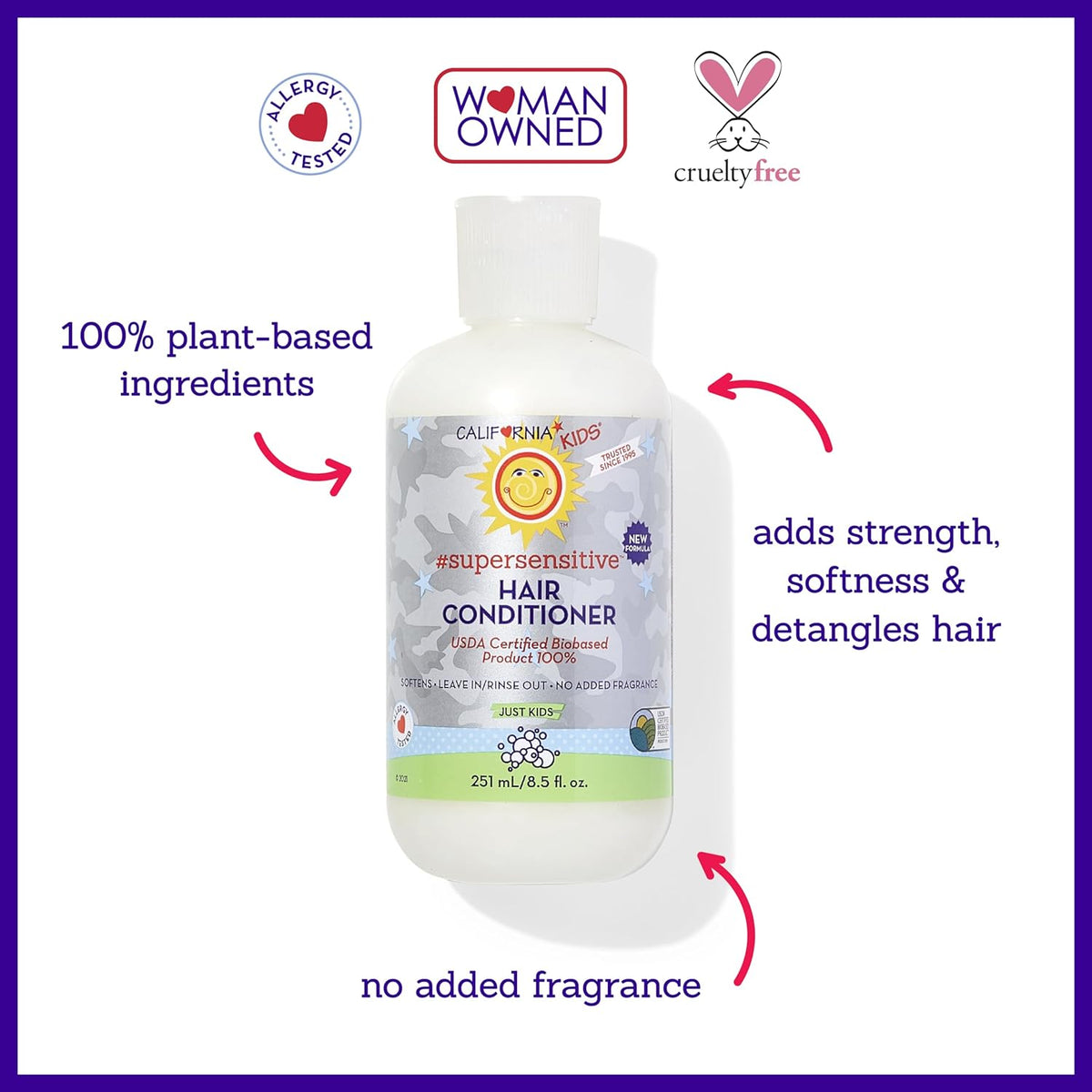 California Kids Conditioner | Super Sensitive | Unscented | 100% Plant-Based | Rinse-out or Leave in Conditioner | Moisturizing | 251 ml / 8.5 oz