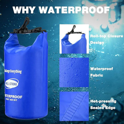 Dual Waterproof Boat First Aid Kit, Emergency Marine Kit with Buckles, Compact Boat Safety Accessories for Fishing Kayaking Boating Swimming Camping Rafting Beach Blue