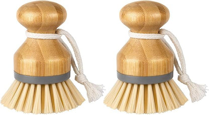 MR.SIGA Bamboo Palm Brush, Scrub Brush for Dishes Pots Pans Kitchen Sink Cleaning, Pack of 2
