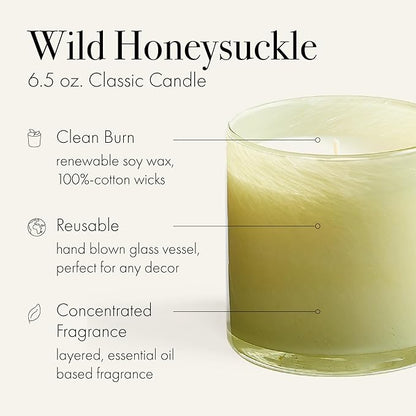 LAFCO New York Classic Candle, Wild Honeysuckle - 6.5 oz - 50-Hour Burn Time - Reusable, Hand Blown Glass Vessel - Made in The USA