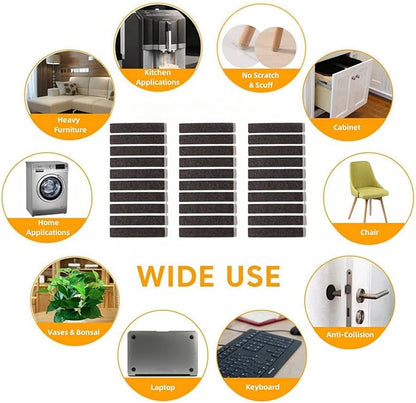 Furnigear Felt Strips with Adhesive Backing for Furniture - Felt Furniture Pads for Hardwood Floors, Furniture Chair Feet Felt Pads, Furniture Floor Protector Sliders 30 Pcs 3 x 1/2" Rectangular Brown