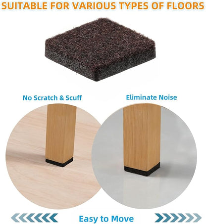 Furnigear Felt Furniture Pads for Hardwood Floors - Self Adhesive Chair Felt Pad, Floor Protector for Furniture Feet, Furniture Sliders Moving Furniture Smoothly, Anti Scratch 96 Pcs 3/4" Square Brown
