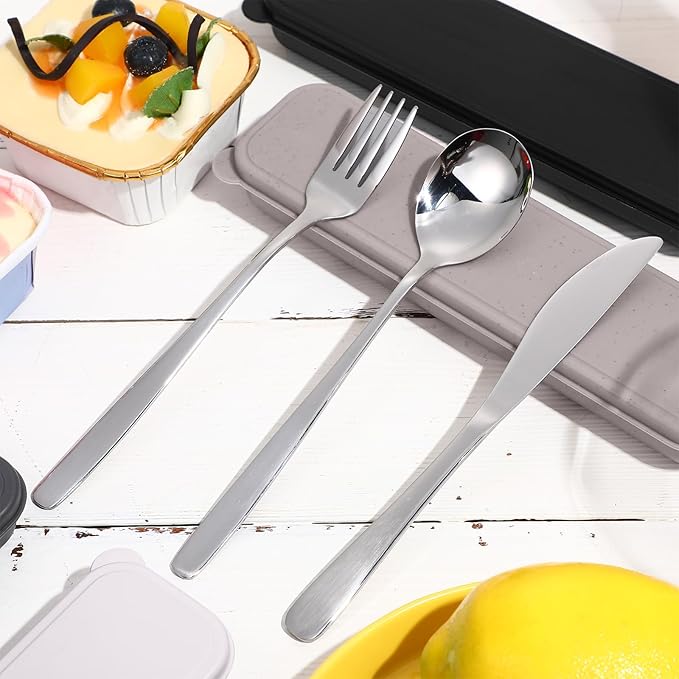 Yinkin 4 Pack Portable Travel Utensils Set with Case Reusable Stainless Steel Silverware Flatware Camping Cutlery Include Fork Spoon Knife for Work School Dishwasher Safe(Classic Color)