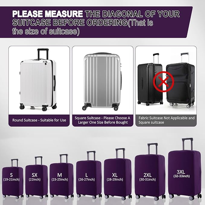 Travel Luggage Cover Suitcase Protector Scratch-Resistant Fit 19-31 Inch Suitcase, Not Included Suitcase (Purple, 2XL(30-31 inch))