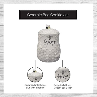 Young's Inc. Ceramic Honey Bee Cookie Jar with Lid and Handle – Honeycomb Design, 5.75" x 5.83" x 7.87", Decorative and Functional Kitchen Storage - Tea Canister