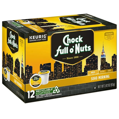 Chock Full o'Nuts Soho Morning Coffee, Mild Roast, Compatible with K-Cup Pods, 12 CT (Pack of 2)