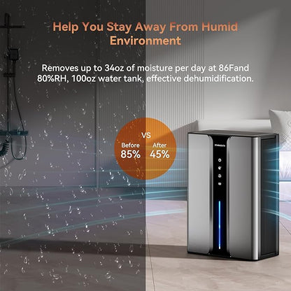 95oz Home Dehumidifier, (950 sq.ft) Quiet dehumidifier for Bedroom Bathroom with Drain Hose, with Air Reusable Filter Indoor deshumidificador for Basement RV Closet